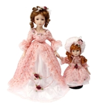 Кукла коллекционная "Мама с дочкой в кремовом платье"